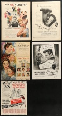 6m097 LOT OF 5 MAGAZINE ADS 1940s great advertising for a variety of different movies!