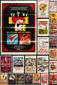 6m021 LOT OF 63 FOLDED KUNG FU ONE-SHEETS 1970s-1980s great images from martial arts movies!