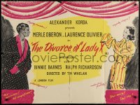 6p252 DIVORCE OF LADY X British quad 1938 different art of Olivier and Oberon wearing pajamas!