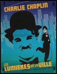 6p766 CITY LIGHTS French 23x30 R1970s Charlie Chaplin as the Tramp, boxing, Boumedil & Kouper!