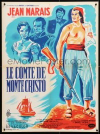 6p770 COUNT OF MONTE CRISTO French 23x31 1955 artwork of Jean Marais as Edmond Dantes by Cerutti!