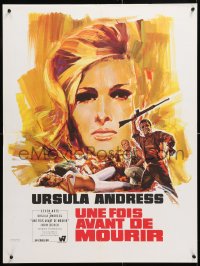 6p836 ONCE BEFORE I DIE French 24x32 1966 sexy Ursula Andress, cool Landi artwork!