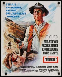 6p928 HOMBRE French 18x22 1966 cool art of Paul Newman by Boris Grinsson, directed by Martin Ritt!