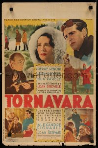 6p986 TORNAVARA French 16x24 1943 Debeure art of Pierre Renoir & top cast, ultra-rare!