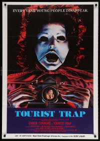 6p166 TOURIST TRAP Lebanese 1979 Charles Band, wacky horror image of masked woman with camera!
