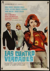 6p124 3 FABLES OF LOVE Spanish 1963 Les Quatre verites, sexy Leslie Caron, Rossano Brazzi, Monica Vitti