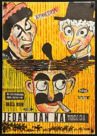6p411 DAY AT THE RACES Yugoslavian 19x27 1950s cool different art of Groucho, Chico & Harpo Marx!