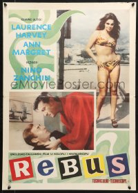 6p444 REBUS Yugoslavian 20x27 1968 Laurence Harvey & sexy Ann-Margret in bikini rob a casino in London!
