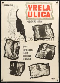 6p463 WALK ON THE WILD SIDE Yugoslavian 20x28 1962 cool different artwork of black cat on stairs!