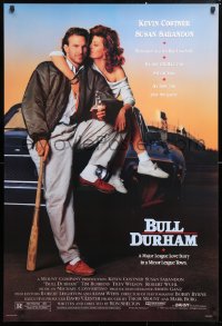 6r565 BULL DURHAM 1sh 1988 great image of baseball player Kevin Costner & sexy Susan Sarandon