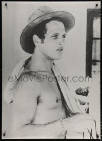 6r263 PAUL NEWMAN 30x42 commercial poster 1969 barechested with shirt on shoulder and wearing hat!