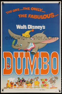 6r624 DUMBO 1sh R1972 colorful art from Walt Disney circus elephant classic!