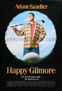 6r691 HAPPY GILMORE 1sh 1996 image of Adam Sandler, he doesn't play, he destroys golf!