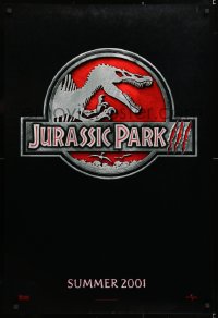 6r730 JURASSIC PARK 3 teaser DS 1sh 2001 Sam Neill, Macy, classic-style red logo with Spinosaurus!
