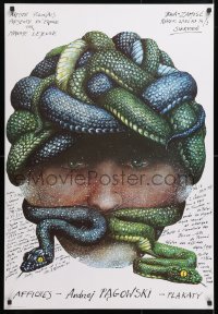 6r347 ANDRZEJ PAGOWSKI Polish 26x39 1980s wild Medusa-like snake hair art by the artist!