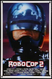 6r856 ROBOCOP 2 DS 1sh 1990 great close up of cyborg policeman Peter Weller, sci-fi sequel!