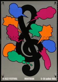 6r031 19 JAZZ FESTIVAL 28x40 Swiss music poster 1985 art of a treble clef by Shigeo Fukuda!