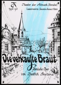 6r291 DIE VERKAUFTE BRAUT 17x24 German stage poster 1992 Bedrich Smetana, cool art of village!