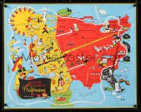 6r426 MAP OF THE UNITED STATES AS CALIFORNIANS SEE IT 17x21 special poster 1947 Oren Arnold art!