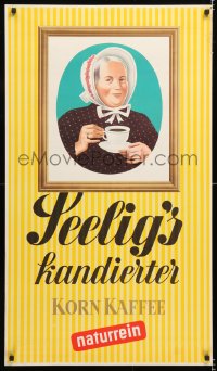 6r132 SEELIG'S KANDIERTER KORN KAFFEE 24x41 German advertising poster 1950s Walter Muller, yellow!