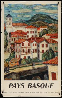 6r074 FRENCH NATIONAL RAILROADS 24x39 French travel poster 1959 Auguste Durel art of Pays Basque!