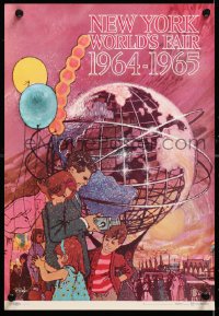 6r079 NEW YORK WORLD'S FAIR 11x16 travel poster 1961 cool Bob Peak art of family & Unisphere!
