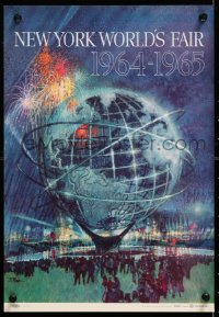 6r078 NEW YORK WORLD'S FAIR 11x16 travel poster 1961 art of the Unisphere & fireworks by Bob Peak!