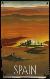 6r080 SPAIN 24x39 Spanish travel poster 1950s great Delpy art of Guadamur Castle!