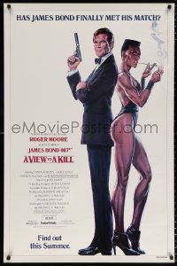 6r973 VIEW TO A KILL advance 1sh 1985 art of Roger Moore & Jones by Goozee over white background!