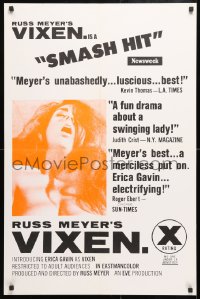6r975 VIXEN 23x35 1sh 1968 classic Russ Meyer, is sexy naked Erica Gavin woman or animal?