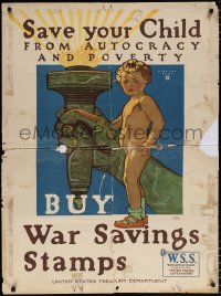 6r016 BUY WAR SAVING STAMPS 30x40 WWI war poster 1918 Herbert Paus art of child, Lady Liberty!