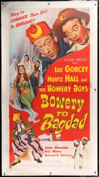 6s013 BOWERY TO BAGDAD linen 3sh 1954 Bowery Boys Leo Gorcey & Huntz Hall + sexy bellydancer, rare!