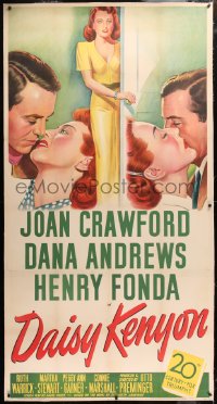 6s016 DAISY KENYON linen 3sh 1947 art of Joan Crawford, Henry Fonda & Dana Andrews, Preminger!