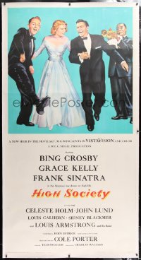 6s021 HIGH SOCIETY linen 3sh 1956 art of Frank Sinatra, Bing Crosby, Grace Kelly & Louis Armstrong!