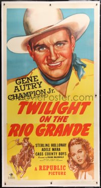 6s030 TWILIGHT ON THE RIO GRANDE linen 3sh 1947 singing cowboy Gene Autry, pretty Adele Mara, rare!