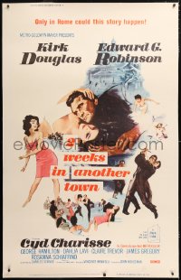 6s007 TWO WEEKS IN ANOTHER TOWN linen 40x60 1962 Bart Doe art of Kirk Douglas & sexy Cyd Charisse!
