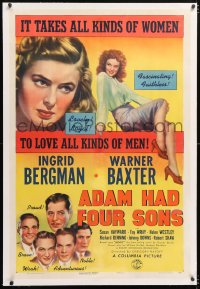 6s037 ADAM HAD FOUR SONS linen 1sh 1941 sultry Ingrid Bergman, Warner Baxter, sexy Susan Hayward!