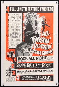 6s040 ALL TWISTIN' ROCKIN' ROLLORAMA SHOW linen 1sh 1961 art of sexy dancer, rock & roll quad bill!