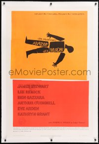 6s042 ANATOMY OF A MURDER linen style B 1sh 1959 Otto Preminger, classic Saul Bass silhouette art!