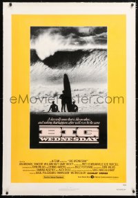 6s059 BIG WEDNESDAY linen int'l 1sh 1978 John Milius surfing classic, cool image of surfers on beach!