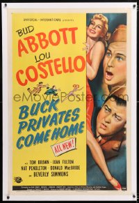 6s070 BUCK PRIVATES COME HOME linen 1sh 1947 Bud Abbott & Lou Costello with sexy Joan Fulton!