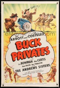 6s069 BUCK PRIVATES linen 1sh 1940 art of Abbott & Costello with The Andrews Sisters, ultra rare!