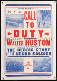 6s073 CALL TO DUTY linen 1sh 1946 heroic story of Negro soldiers, commentary by Walter Huston, rare!