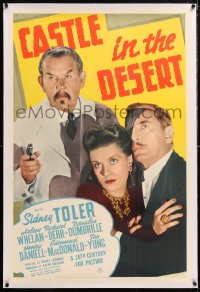6s079 CASTLE IN THE DESERT linen 1sh 1942 Sidney Toler as Charlie Chan with gun, ultra rare!