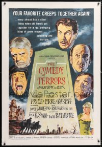 6s093 COMEDY OF TERRORS linen 1sh 1964 Boris Karloff, Peter Lorre, Vincent Price, Joe E. Brown, Tourneur!
