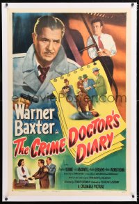 6s100 CRIME DOCTOR'S DIARY linen 1sh 1949 great image of detective Warner Baxter, from radio show!