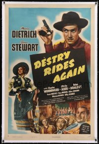 6s114 DESTRY RIDES AGAIN linen 1sh R1947 James Stewart & Marlene Dietrcih classic, ultra rare!