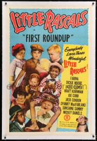 6s137 FIRST ROUNDUP linen 1sh R1951 Little Rascals, great images of Our Gang kids with Pete the Pup!