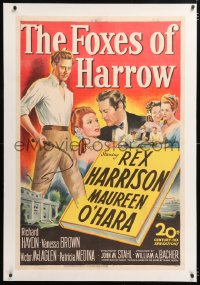 6s141 FOXES OF HARROW linen 1sh 1947 Fox stone litho art of Rex Harrison & Maureen O'Hara!