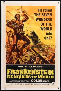 6s142 FRANKENSTEIN CONQUERS THE WORLD linen 1sh 1966 Toho, art of monsters terrorizing by Reynold Brown!